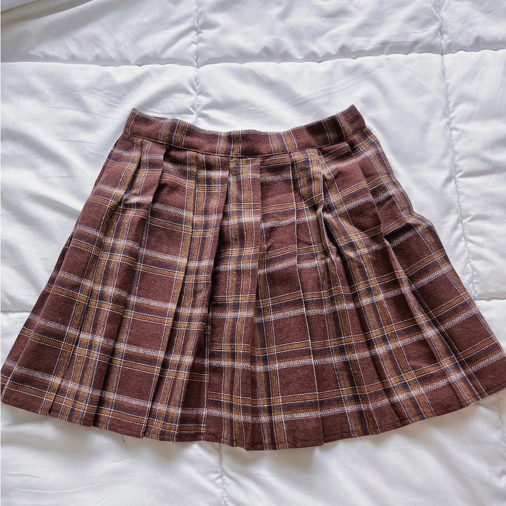 brown and tan plaid preppy tennis skirt
